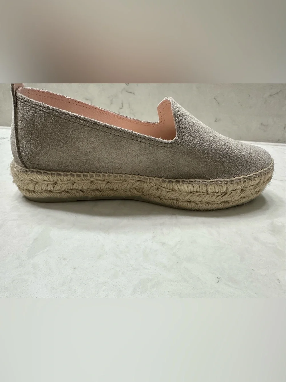 Taupe Suede Espadrille Slip-On with Pink Lining, 39, Manebi